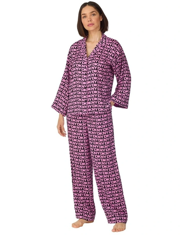 Printed Satin Button Up Long Sleeve Long Pyjama Set image 3