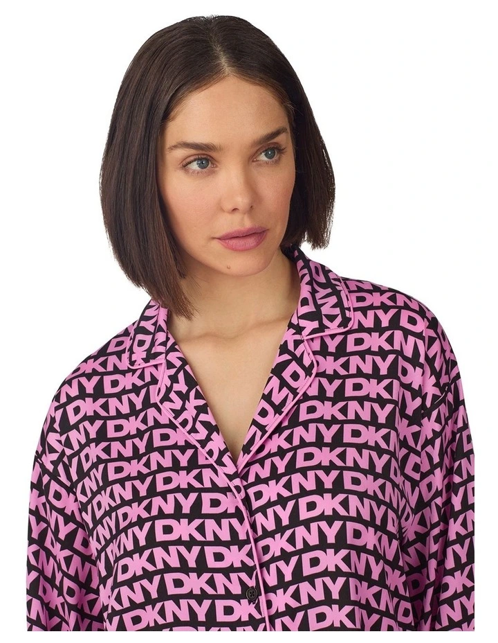 Printed Satin Button Up Long Sleeve Long Pyjama Set image 4