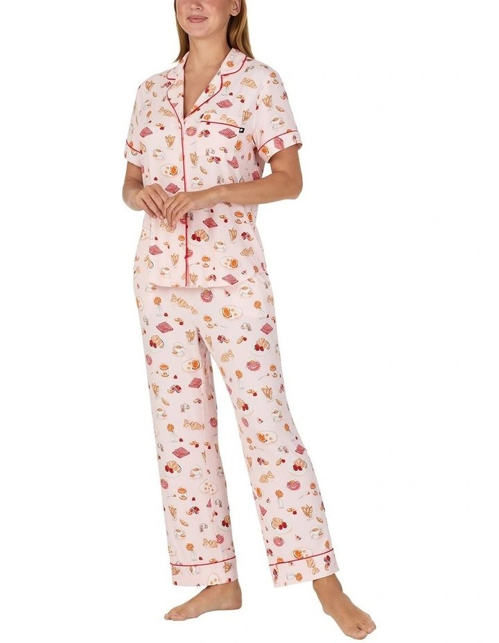 Printed Modal Button Up Short Sleeve Long Pyjama Set image 3