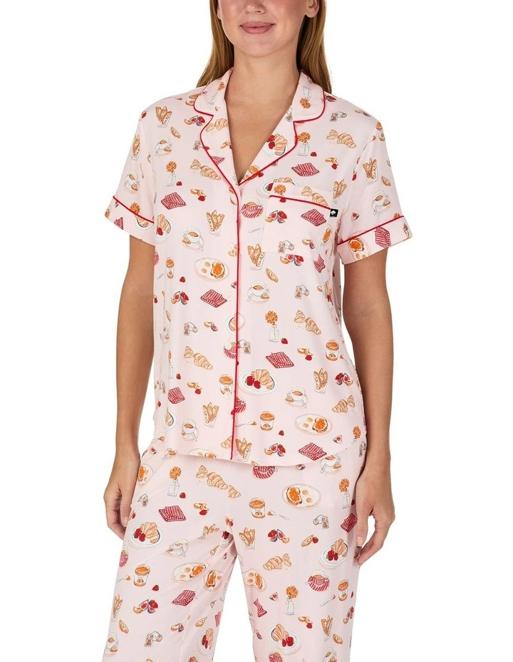 Printed Modal Button Up Short Sleeve Long Pyjama Set image 4