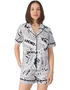 Cotton Jersey Short Sleeve Button-Up Short Pyjama Set