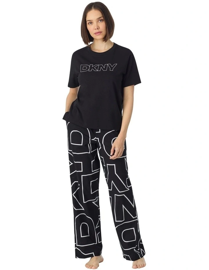 Cotton & Viscose Short Sleeve T-Shirt & Pant Long Pyjama Set image 1
