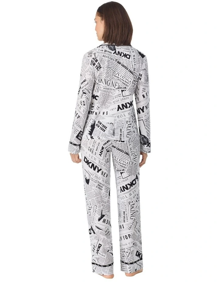 Logo Print Cotton Jersey Button Up Long Sleeve Long Pyjama Set image 2