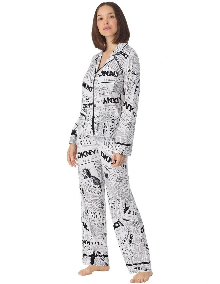 Logo Print Cotton Jersey Button Up Long Sleeve Long Pyjama Set image 3