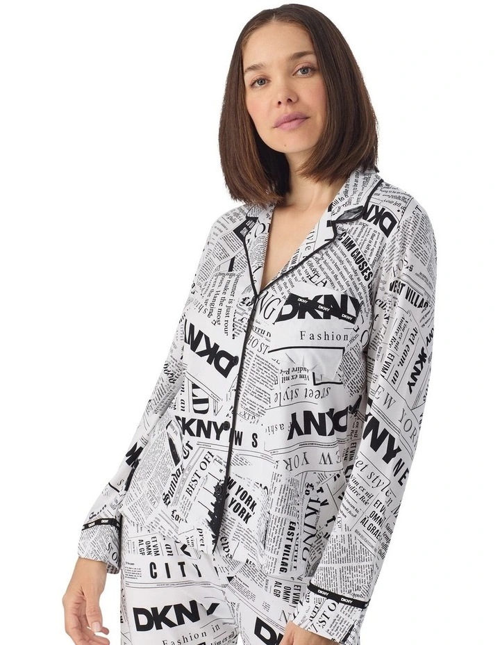 Logo Print Cotton Jersey Button Up Long Sleeve Long Pyjama Set image 4