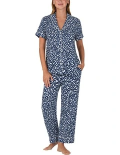 Printed Modal Button Up Short Sleeve Long Pyjama Set