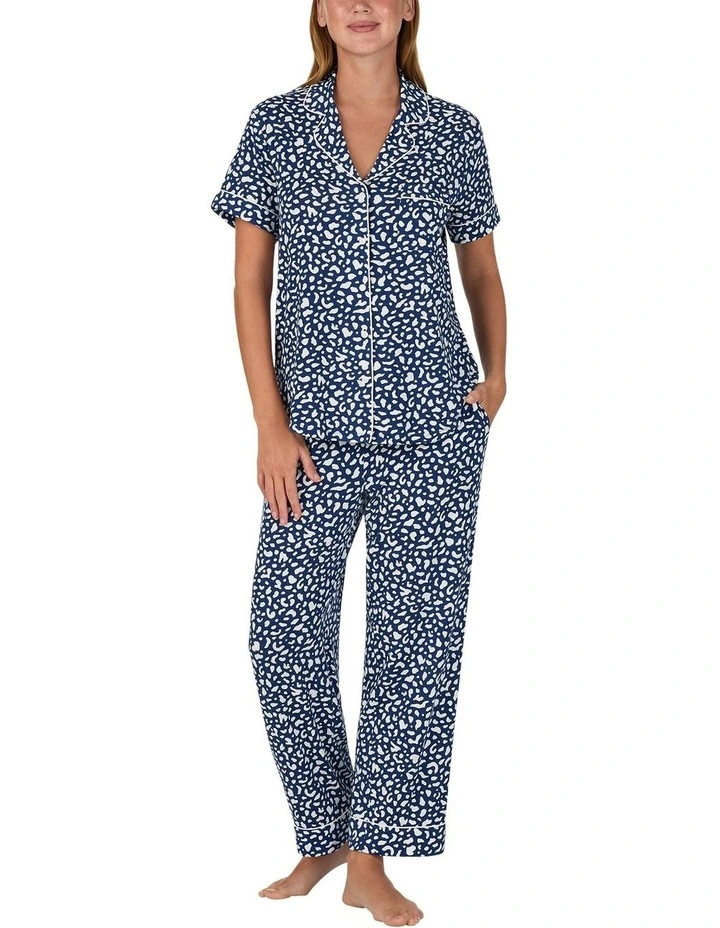 Printed Modal Button Up Short Sleeve Long Pyjama Set image 1
