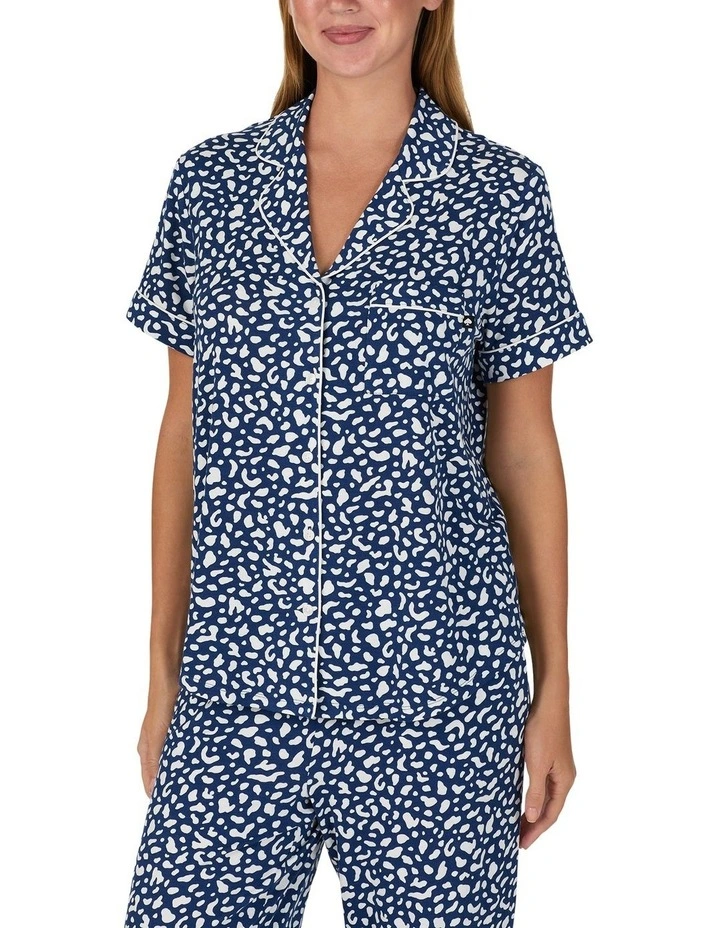 Printed Modal Button Up Short Sleeve Long Pyjama Set image 4