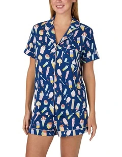 Printed Modal Button Up Short Sleeve Short Pyjama Set