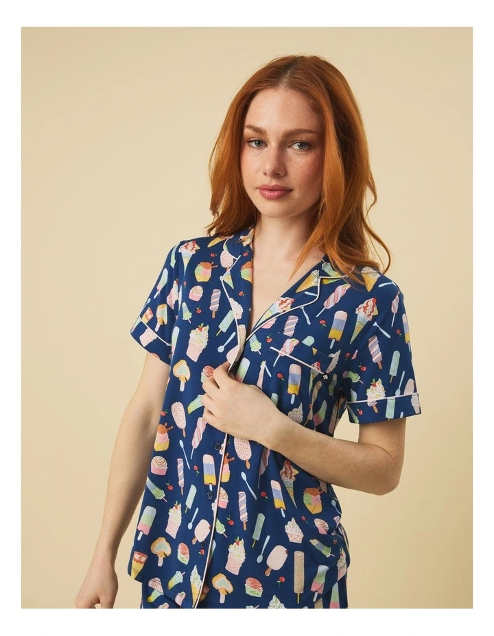 Printed Modal Button Up Short Sleeve Short Pyjama Set image 3