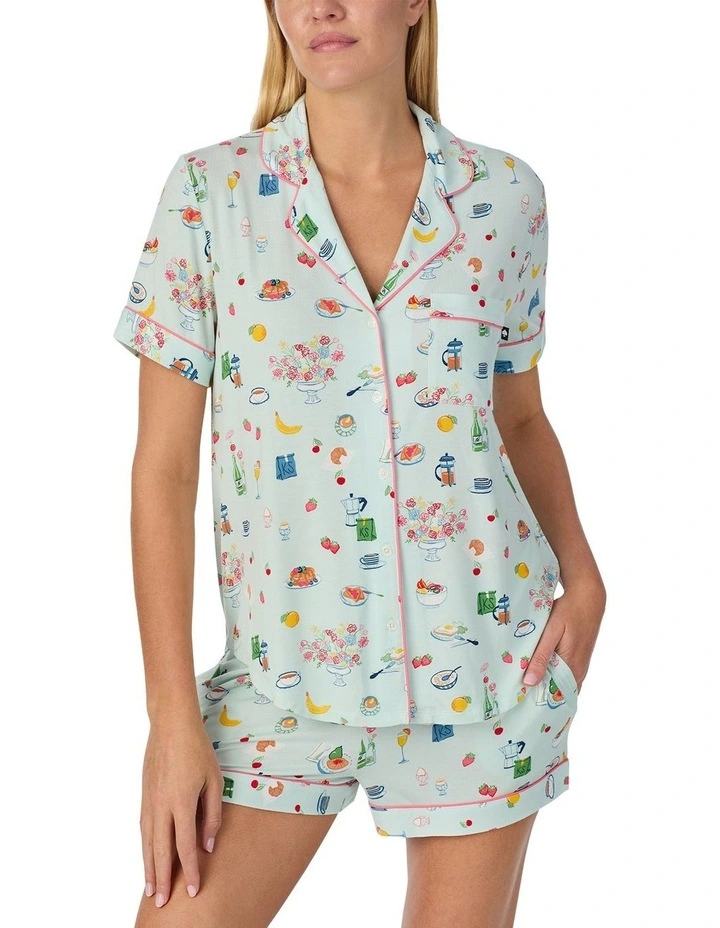 Printed Modal Button Up Short Sleeve Short Pyjama Set image 1