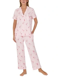 Printed Modal Button Up Short Sleeve Long Pyjama Set