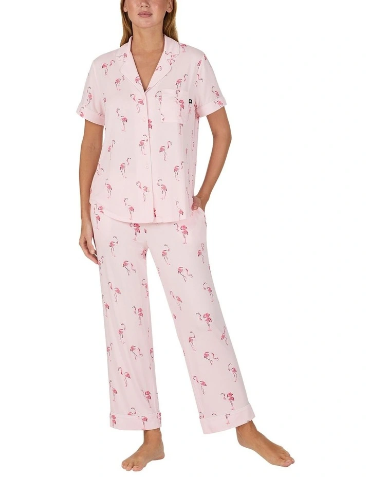 Printed Modal Button Up Short Sleeve Long Pyjama Set image 1