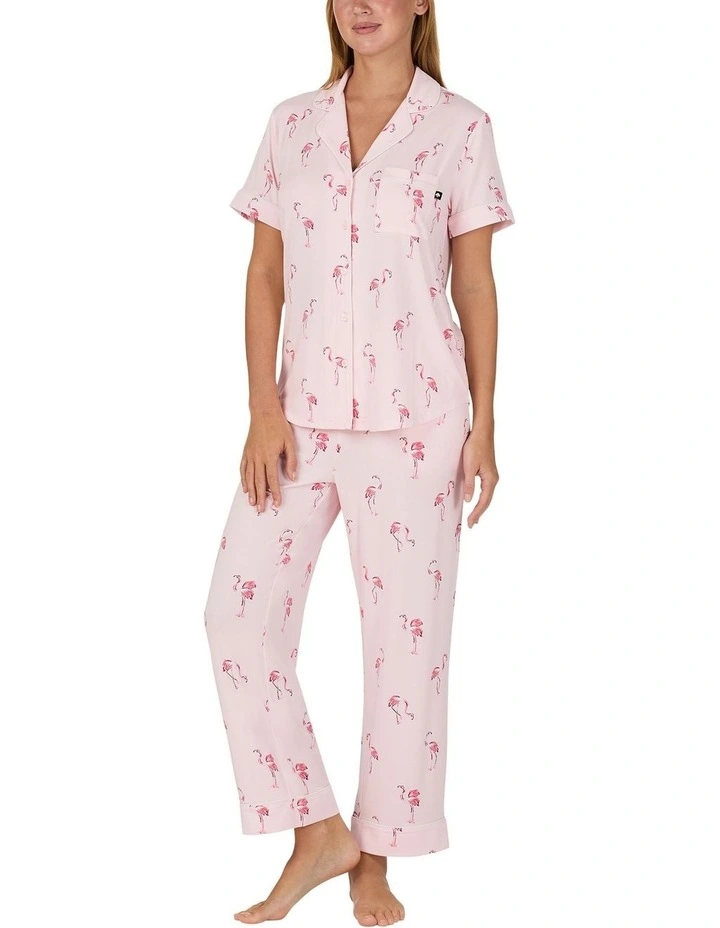 Printed Modal Button Up Short Sleeve Long Pyjama Set image 3