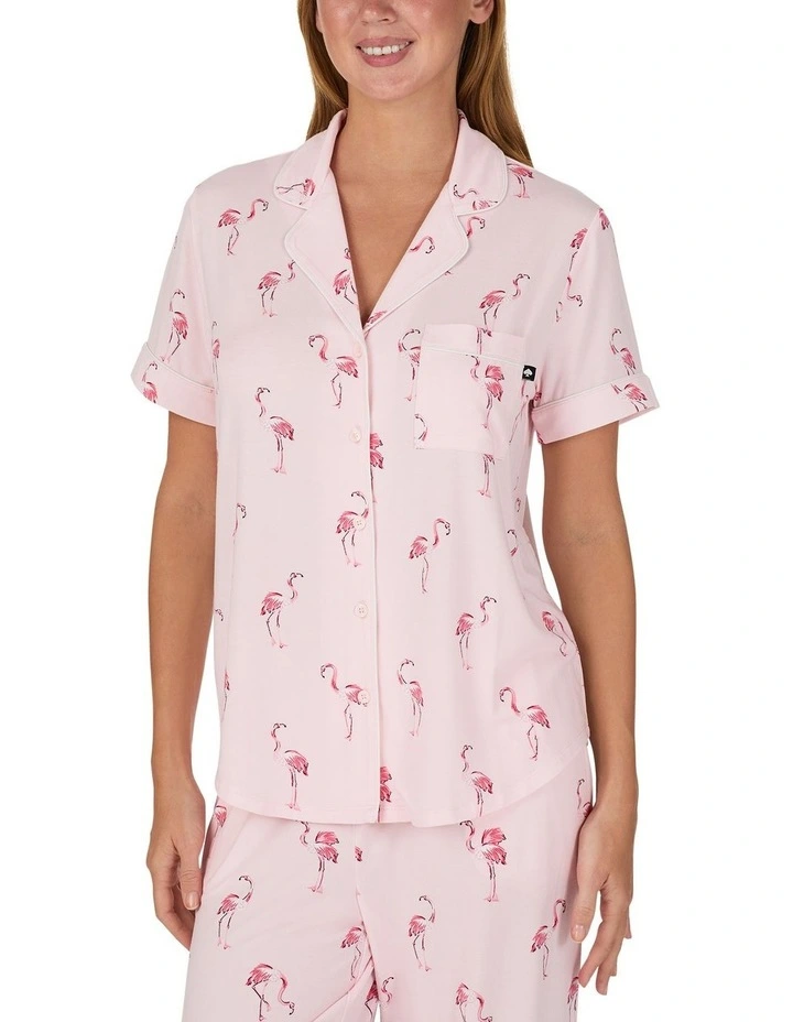 Printed Modal Button Up Short Sleeve Long Pyjama Set image 5
