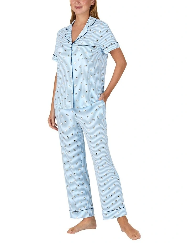 Printed Modal Button Up Short Sleeve Long Pyjama Set image 3