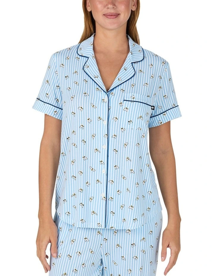 Printed Modal Button Up Short Sleeve Long Pyjama Set image 5