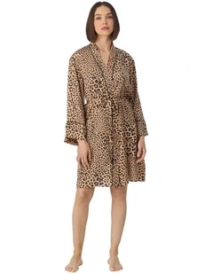Animal Print Short Satin Lingerie Robe