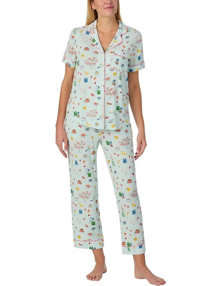 Printed Modal Button Up Short Sleeve Long Pyjama Set image 1
