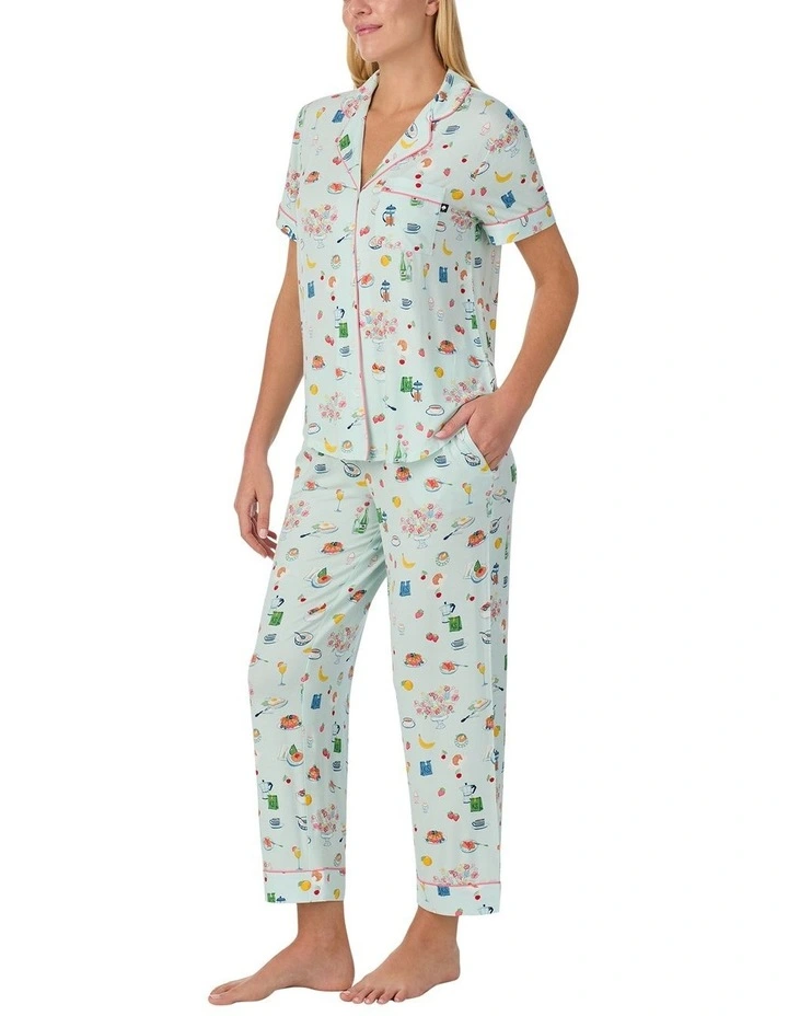 Printed Modal Button Up Short Sleeve Long Pyjama Set image 3