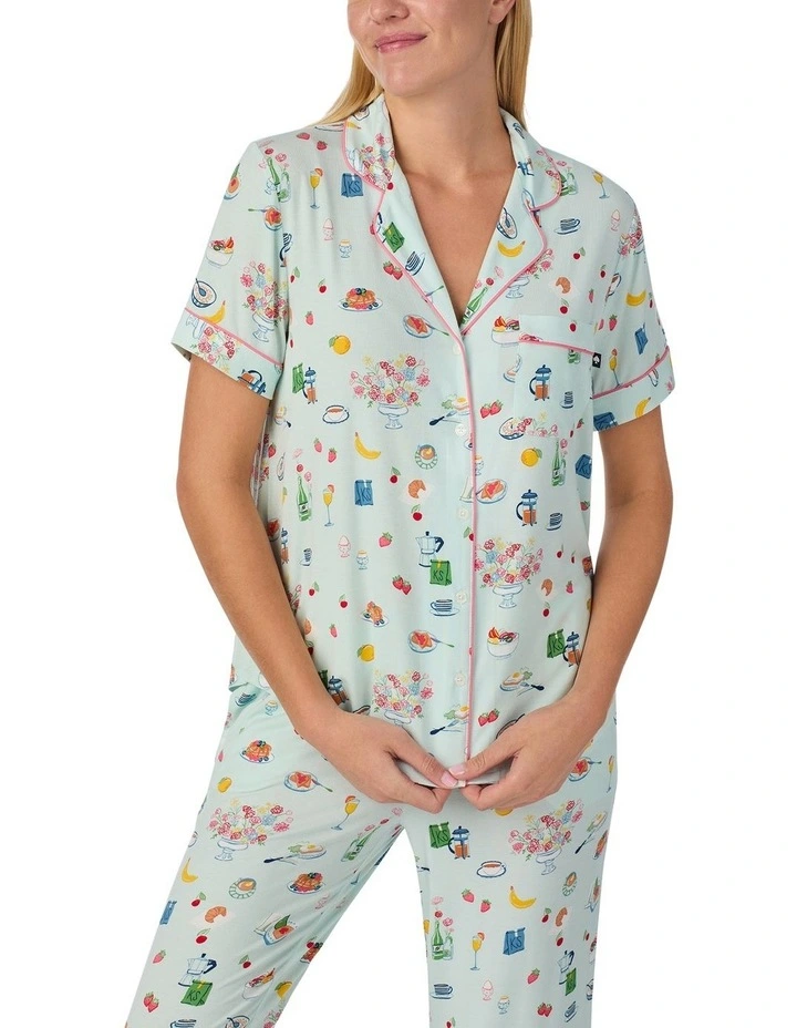 Printed Modal Button Up Short Sleeve Long Pyjama Set image 4