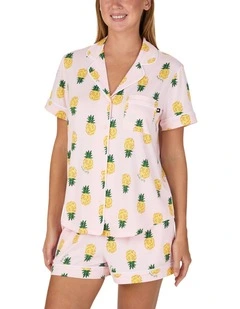 Printed Jersey Button Up Short Sleeve Short Pyjama Set