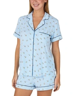 Printed Modal Button Up Short Sleeve Short Pyjama Set