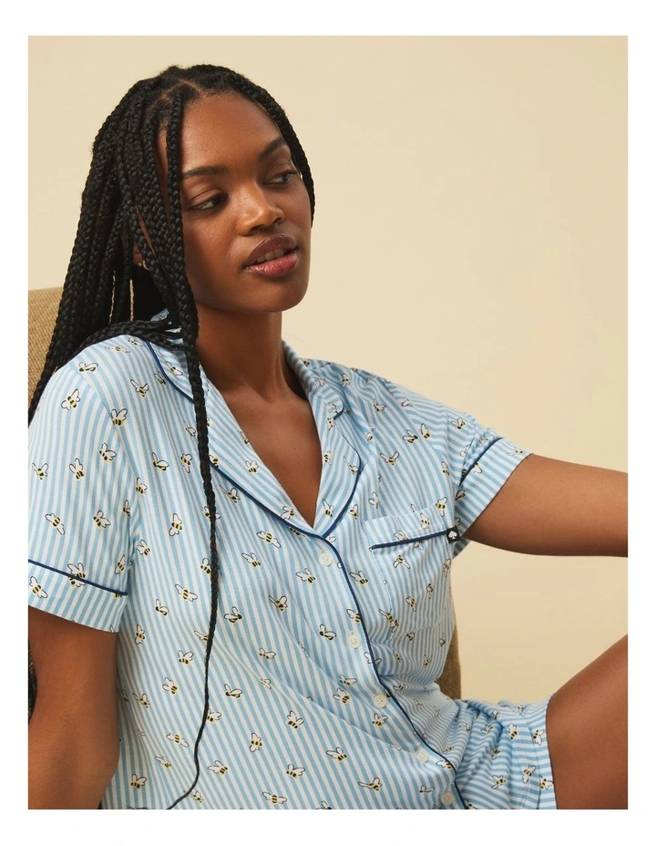 Printed Modal Button Up Short Sleeve Short Pyjama Set image 3