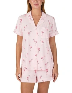 Printed Modal Button Up Short Sleeve Short Pyjama Set