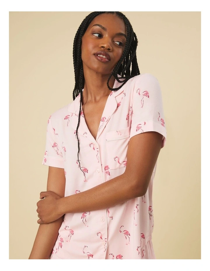 Printed Modal Button Up Short Sleeve Short Pyjama Set image 3
