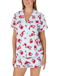 Printed Jersey Button Up Short Sleeve Short Pyjama Set