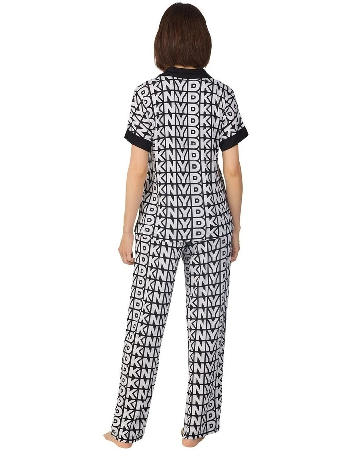 Logo Print Viscose Jersey Button Up Short Sleeve Long Pyjama Set image 2