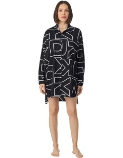 Cotton & Viscose Long Sleeve Short Button-Up Nightgown