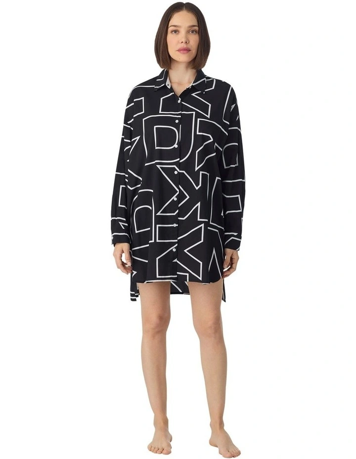 Cotton & Viscose Long Sleeve Short Button-Up Nightgown image 1