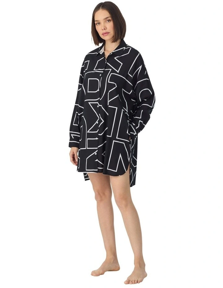 Cotton & Viscose Long Sleeve Short Button-Up Nightgown image 3