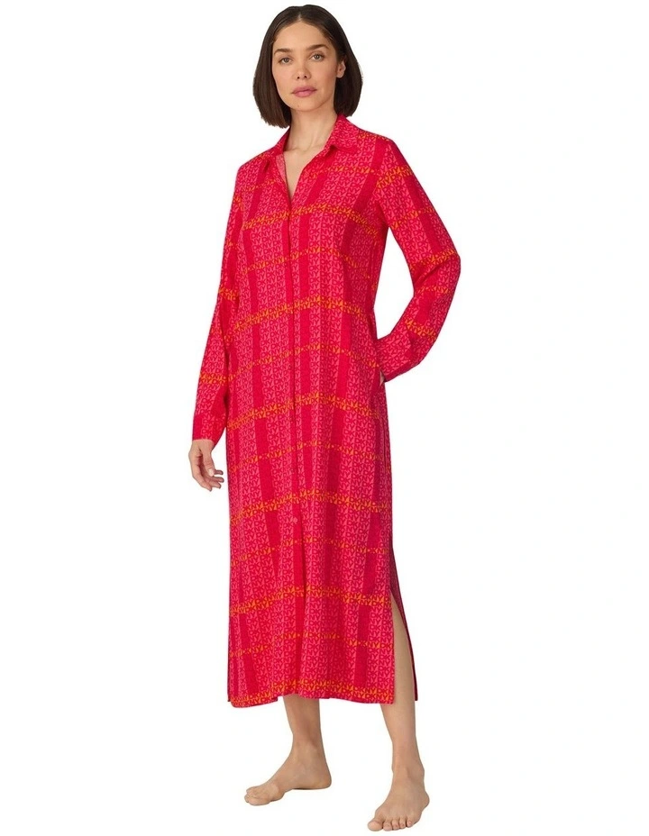 Woven Viscose Midi Long-Sleeve Button Up Nightgown image 5