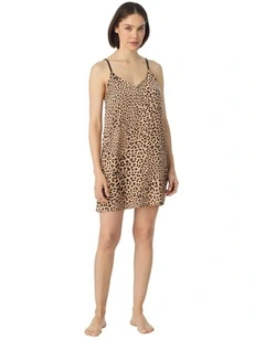 Animal Print Short Satin Chemise Nightgown