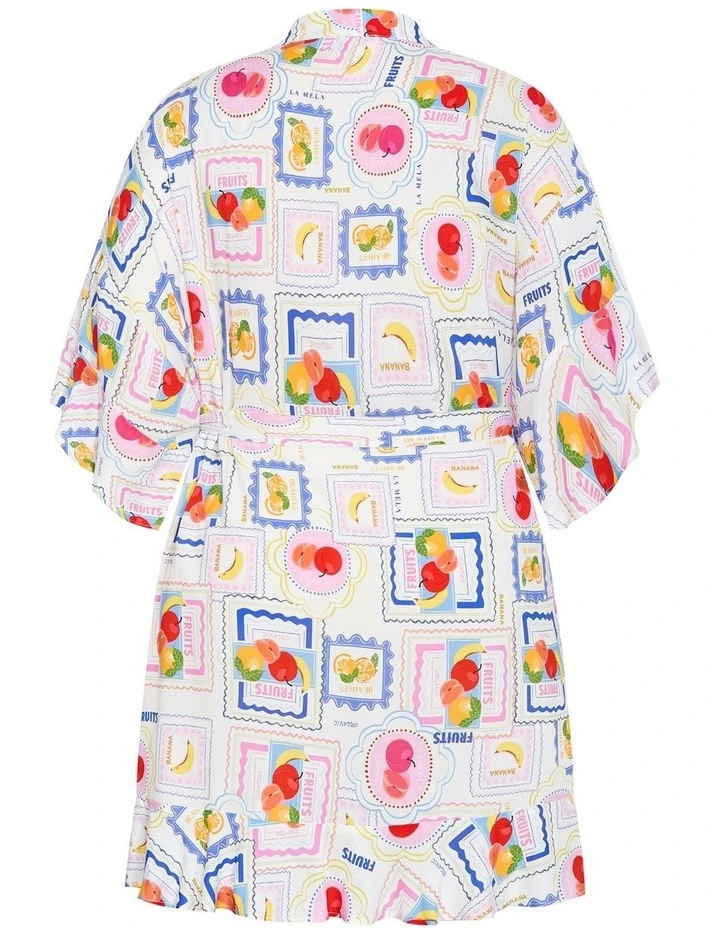 Plus Size Kitty Citrus Print Sleep Kimono in Ivory image 4