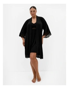 Plus Size Gizelle Lace Trim Sleep Robe in Black