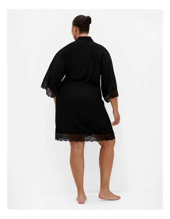 Plus Size Gizelle Lace Trim Sleep Robe in Black image 2