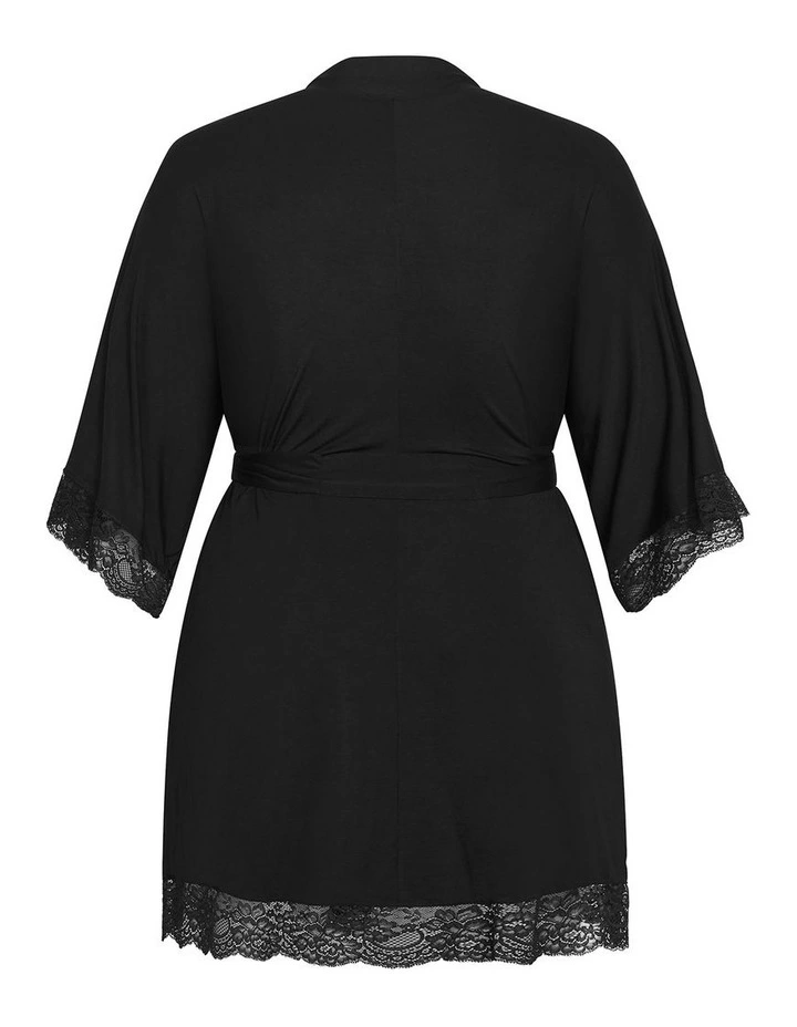 Plus Size Gizelle Lace Trim Sleep Robe in Black image 4