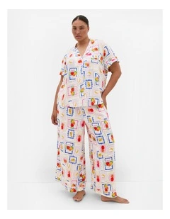 Plus Size Kitty Citrus Print Pyjama Shirt in Ivory