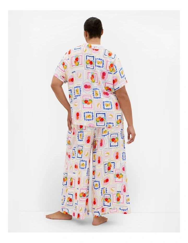 Plus Size Kitty Citrus Print Pyjama Shirt in Ivory image 2