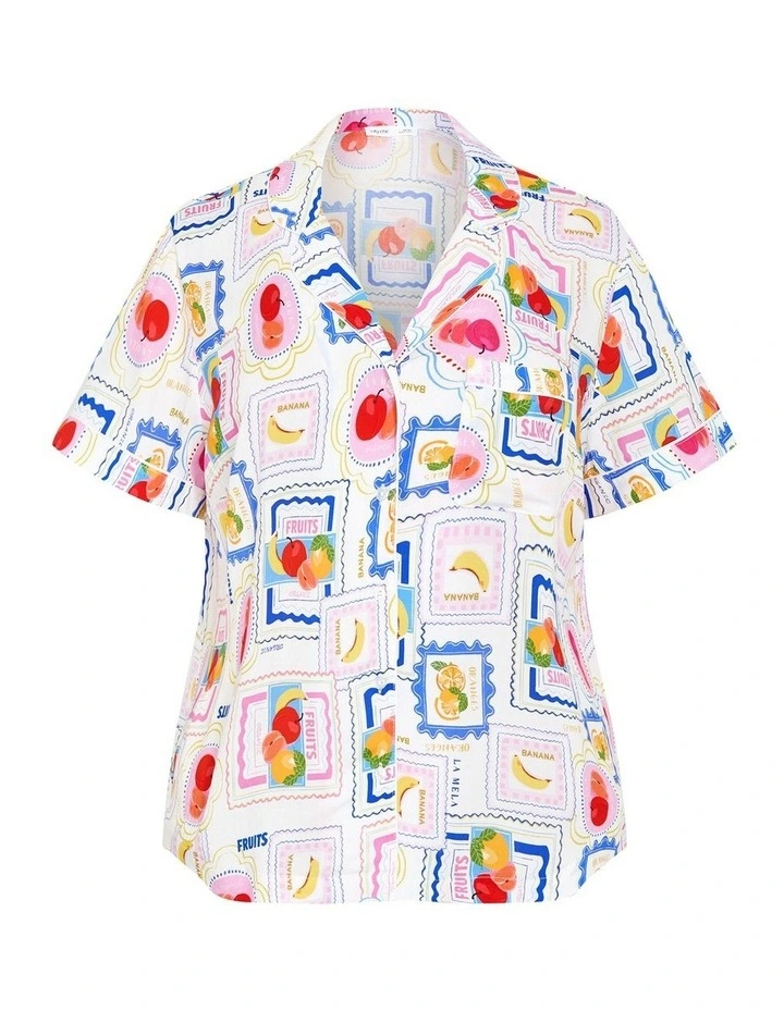 Plus Size Kitty Citrus Print Pyjama Shirt in Ivory image 3