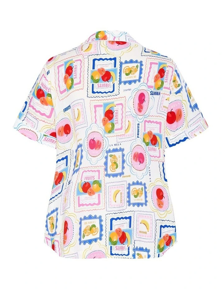 Plus Size Kitty Citrus Print Pyjama Shirt in Ivory image 4