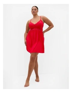 Plus Size Gizelle Lace Trim Sleep Chemise in Red