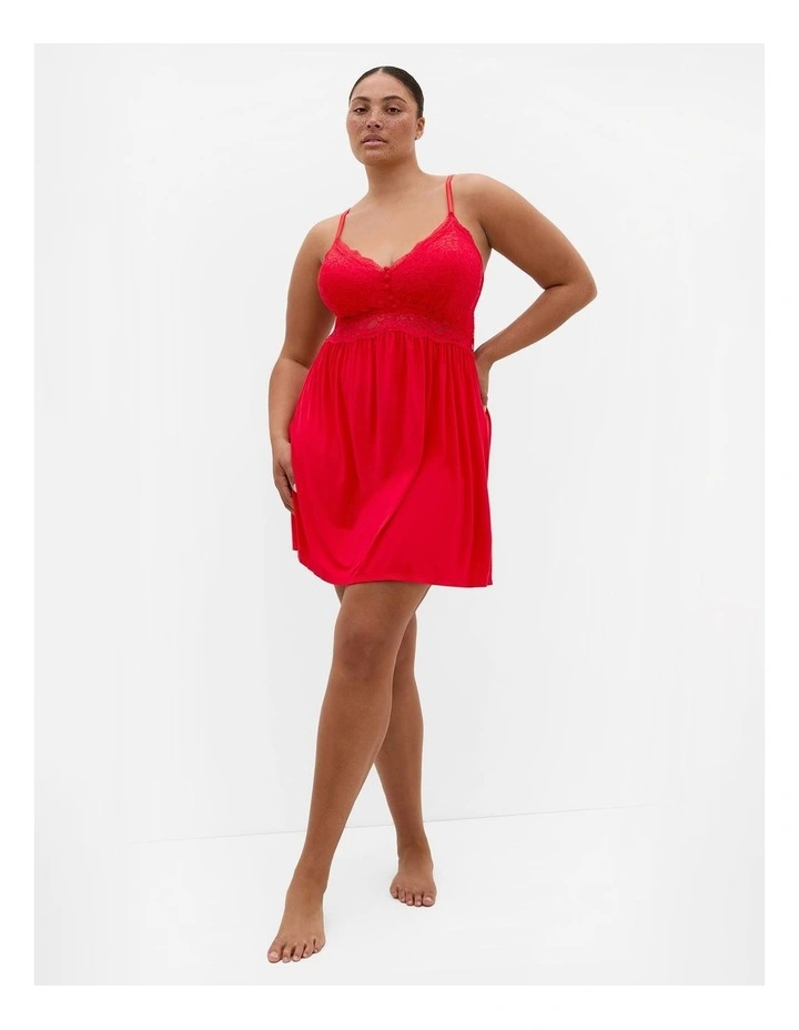 Plus Size Gizelle Lace Trim Sleep Chemise in Red image 1