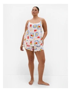 Plus Size Kitty Citrus Print Pyjama Set in Ivory