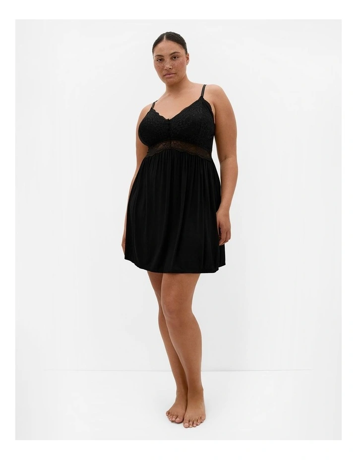 Plus Size Gizelle Lace Trim Sleep Chemise in Black image 1