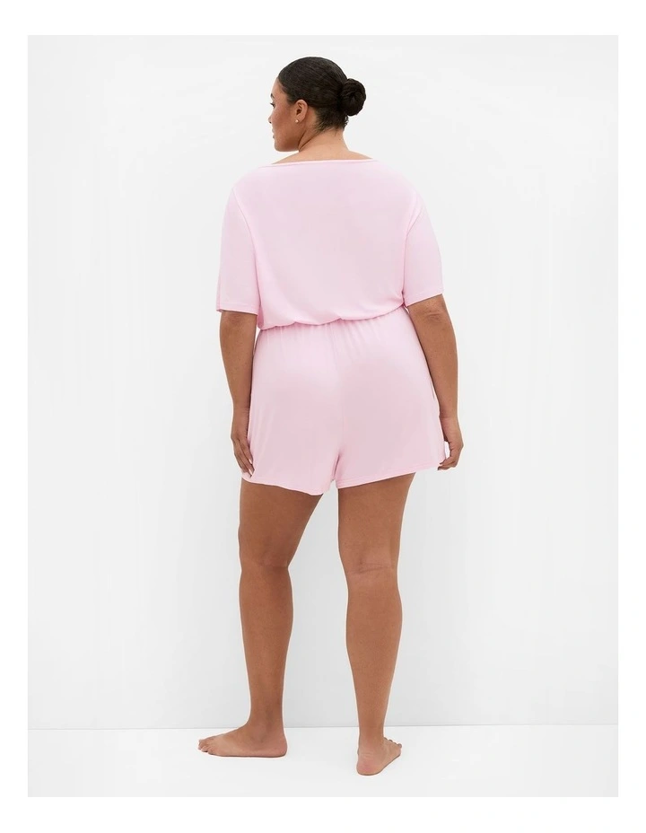 Plus Size Cara Sleep Romper in Baby Pink image 2